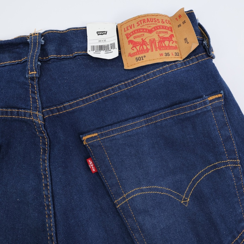 NEW Levi's 501 Original Fit Jeans Mens 35x32 Button Fly Dark‎ Wash Denim